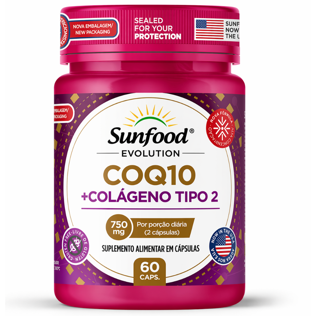 Coq10 + Colágeno Tipo 2 750mg 60 Capsulas Sunfood Evolution - Imagem 1