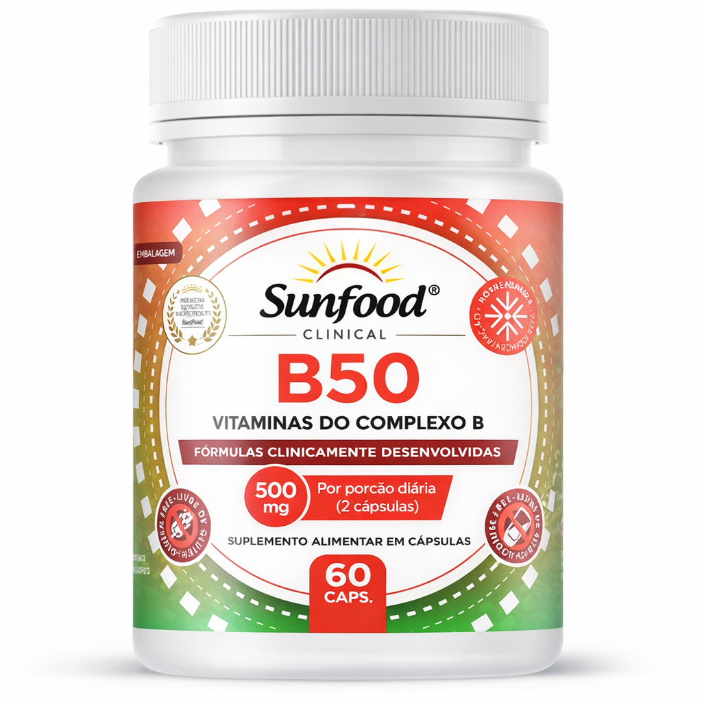 B50 COMPLEXO DE VITAMINAS 500MG 60 CAPSULAS SUNFOOD - Imagem 1