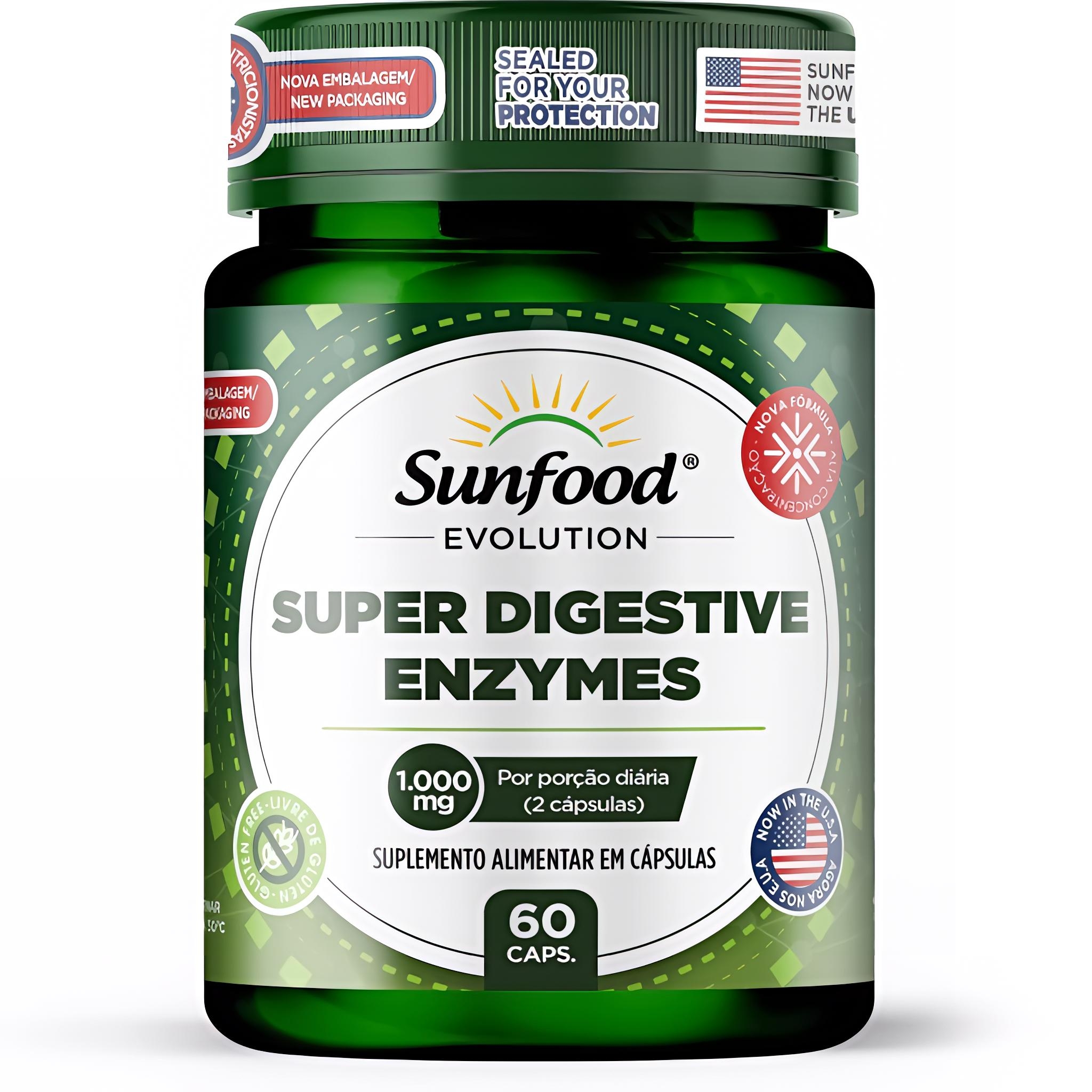 SUPER DIGESTIVE ENZYMES 1.000MG 60 CAPSULAS SUNFOOD EVOLUTION - Imagem 1