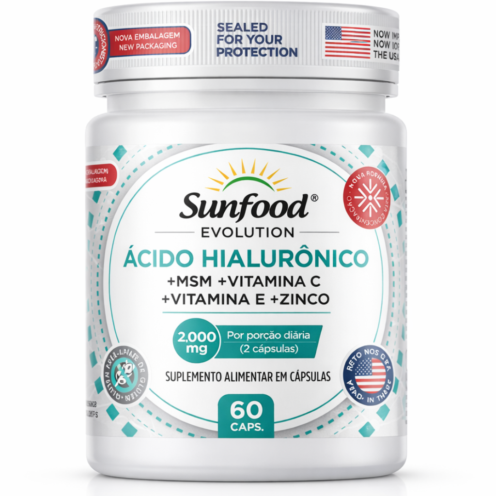 ÁCIDO HIALURÔNICO 2.000MG 60 CAPSULAS SUNFOOD EVOLUTION - Imagem 1