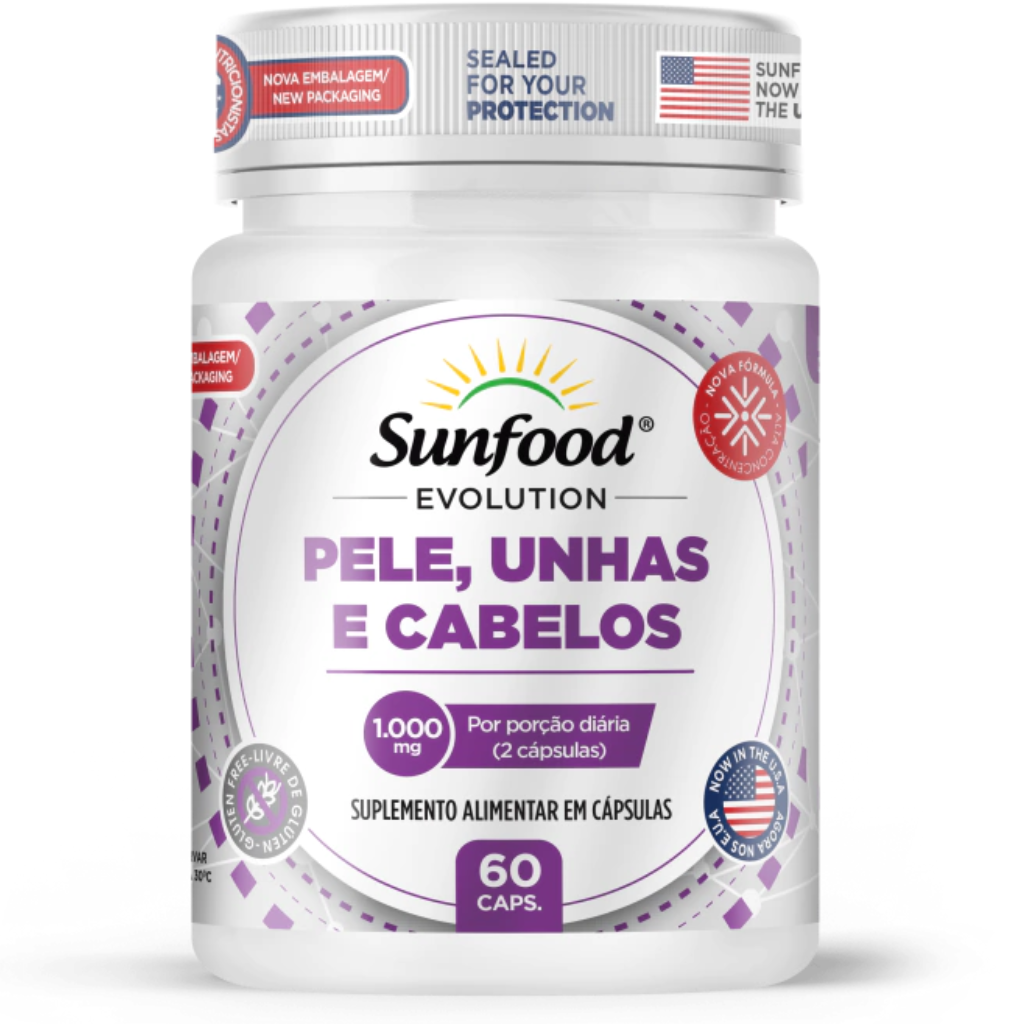 Pele, Unhas E Cabelos 1.000mg 60 Capsulas Sunfood Evolution - Imagem 1