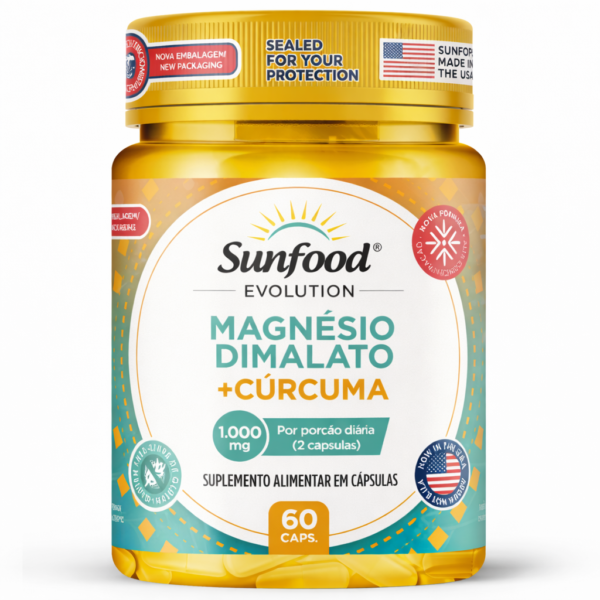 MAGNÉSIO DIMALATO + CÚRCUMA 1.000MG 60 CAPSULAS SUNFOOD