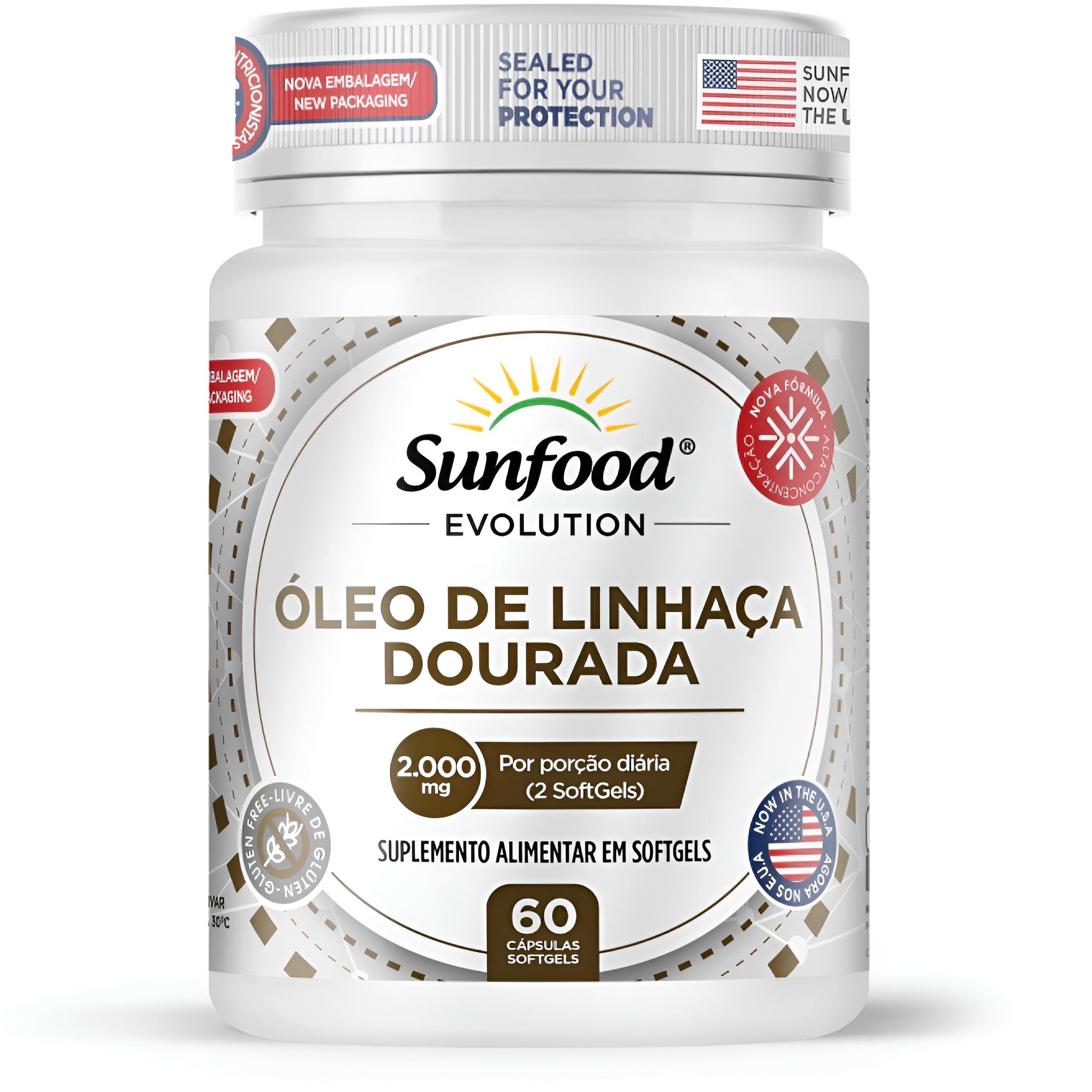 Óleo De Linhaça Dourada 2.000MG 60 Softgels Sunfood Evolution - Imagem 1