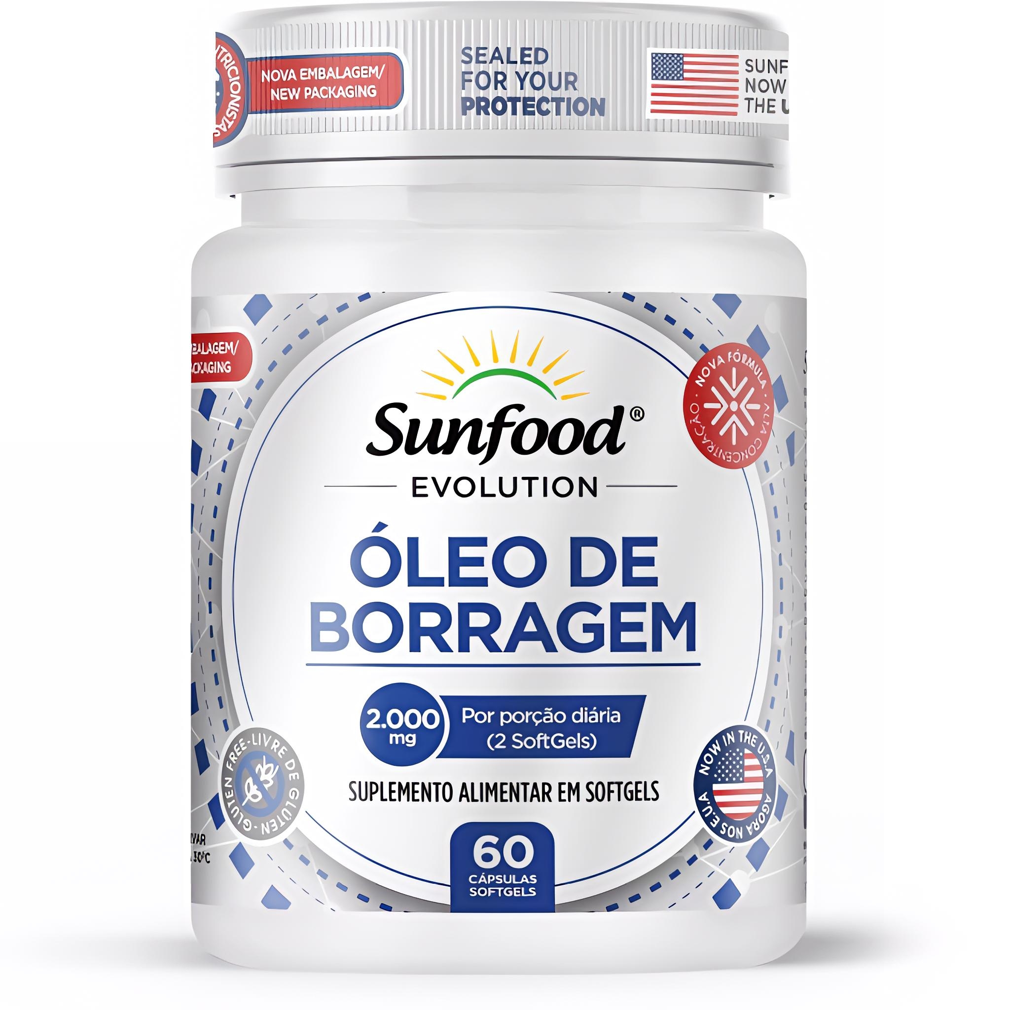 ÓLEO DE BORRAGEM 2.000MG 60 SOFTGELS SUNFOOD EVOLUTION - Imagem 1