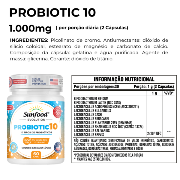 PROBIOTIC 10 1.000MG 60 CAPSULAS SUNFOOD EVOLUTION