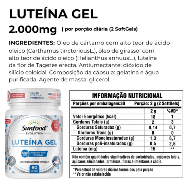 Luteína Gel Sunfood 2000mg 60softgels